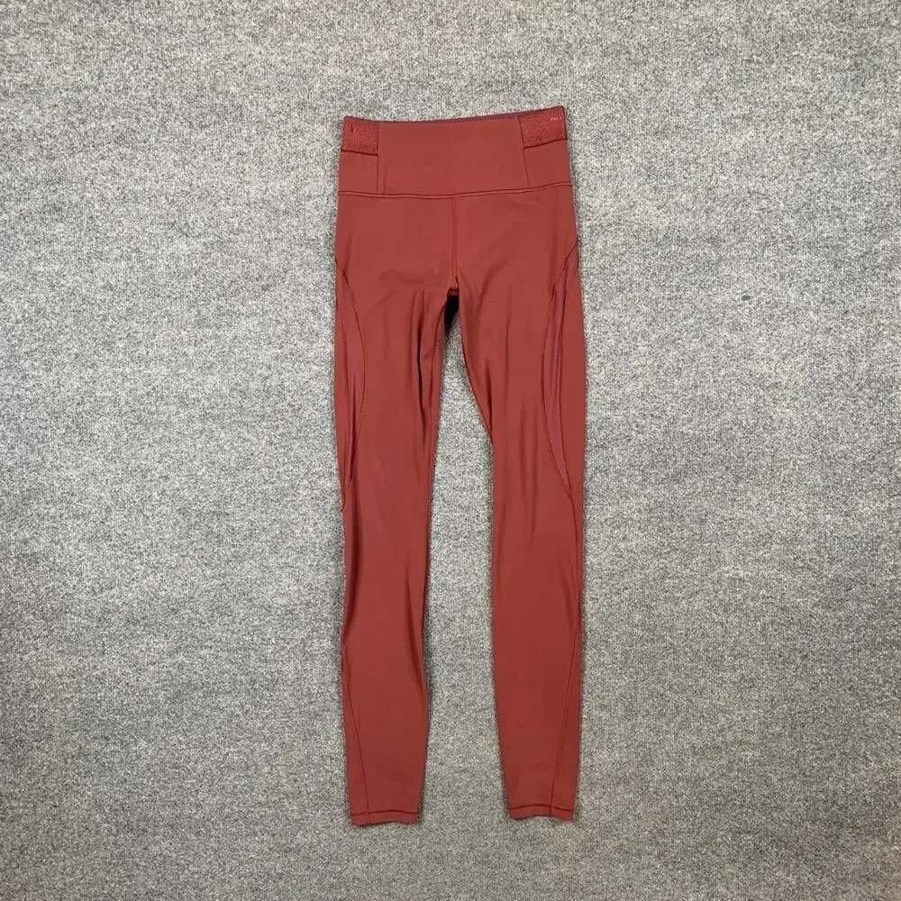 Athleta Tights Womens S Small Brick Red Aura Heel Stretch Mesh Panel Workout